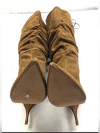 Genuine Suede Slouchy Pointed Toe Heel Boots in Olive Green