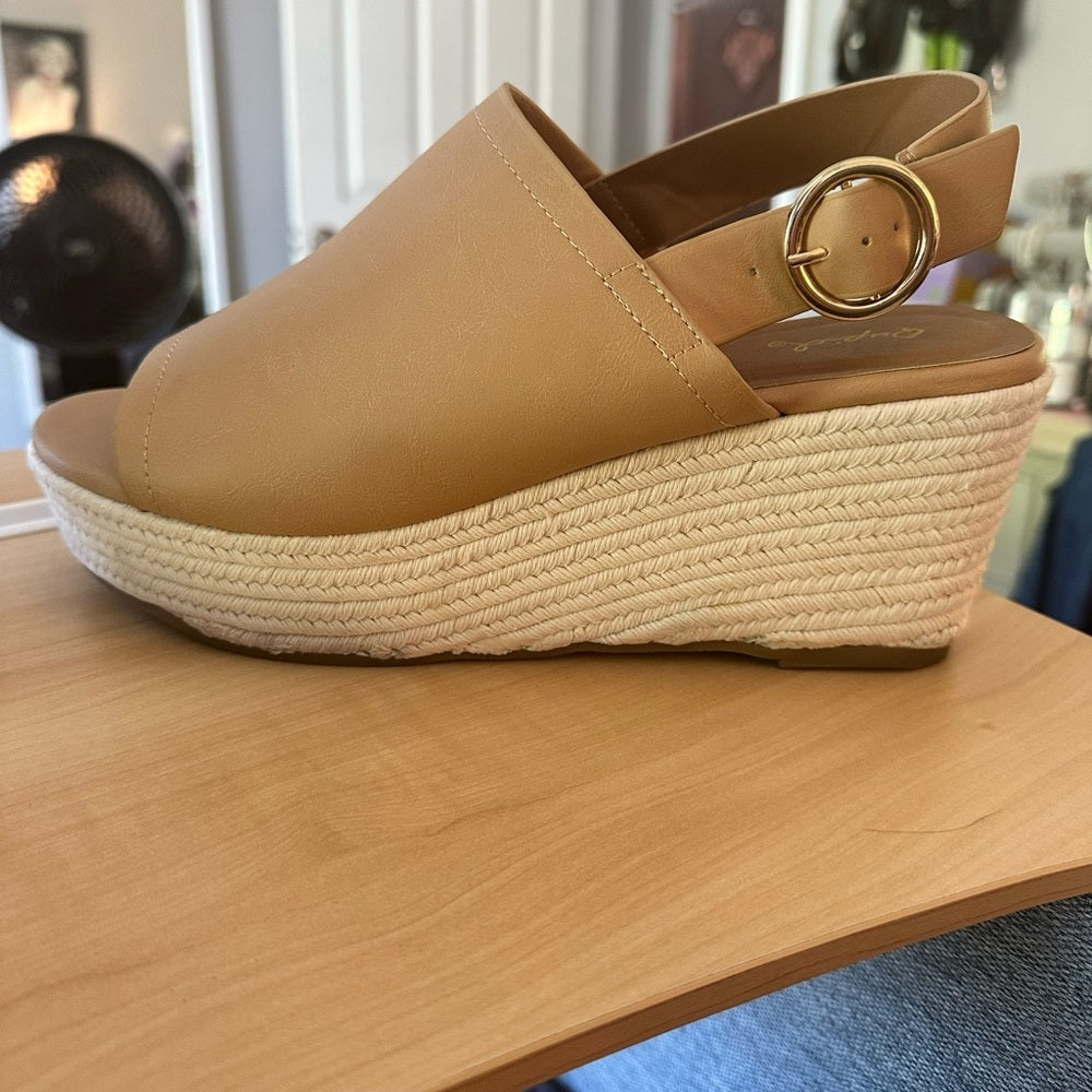 Pink Lily Cynthia Toffee Peep Toe Wedge
