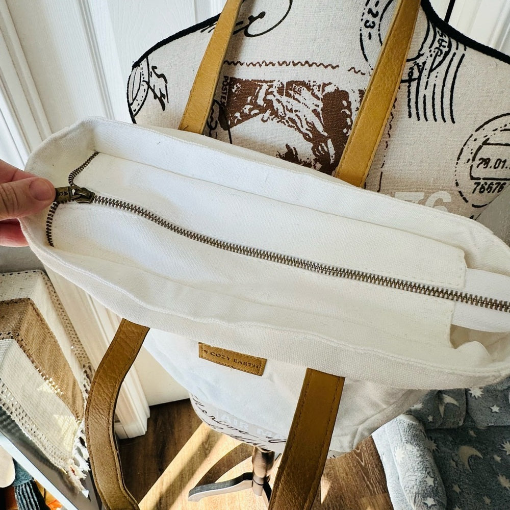 White and Tan Tote Bag