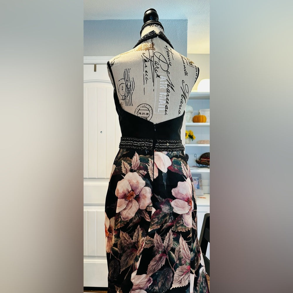 Chic Floral A-Line Party Dress in Black and Pink
