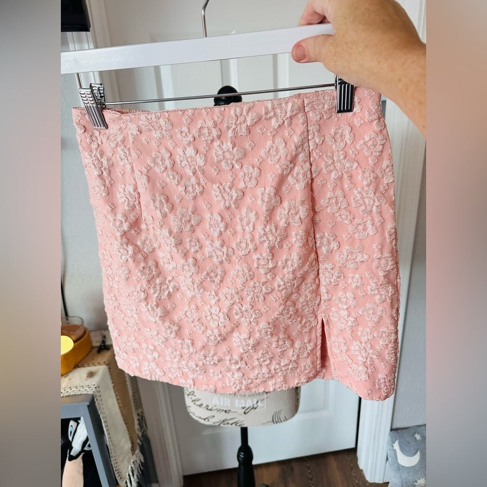 Floral Brocade Pink Mini Skirt