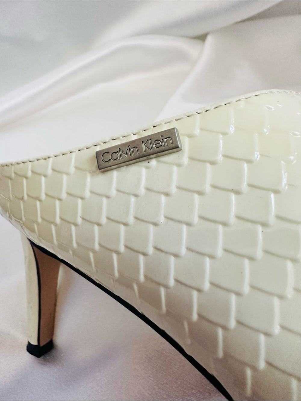 Calvin Klein Ivory and Cream Double-Band Slide Heeled Mules
