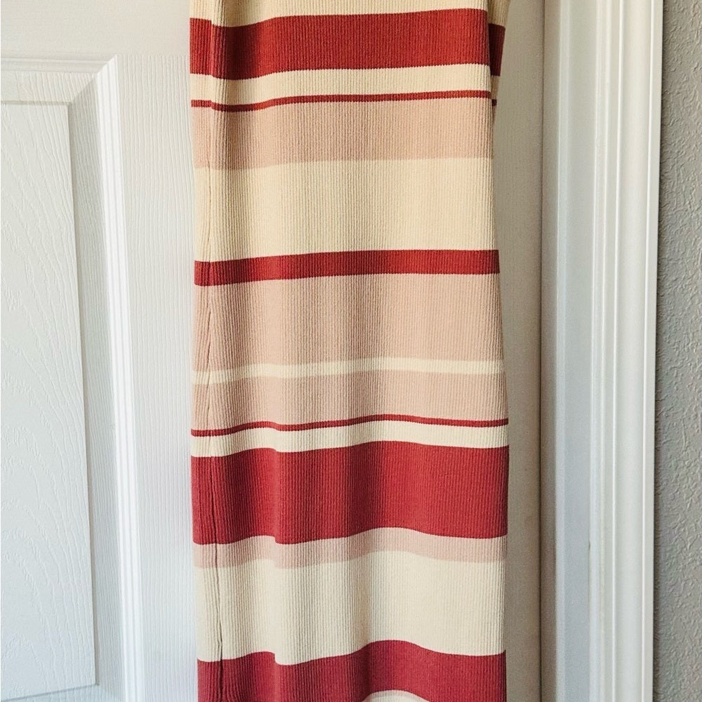 Rust Striped High Neck Bodycon Dress