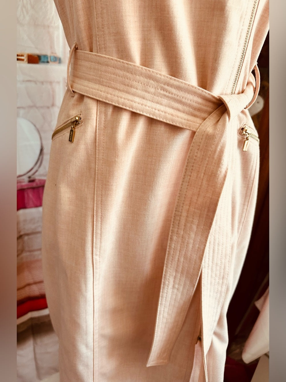 Calvin Klein Blush Pink Sleeveless Moto Zip Front Sheath Dress – Size 10