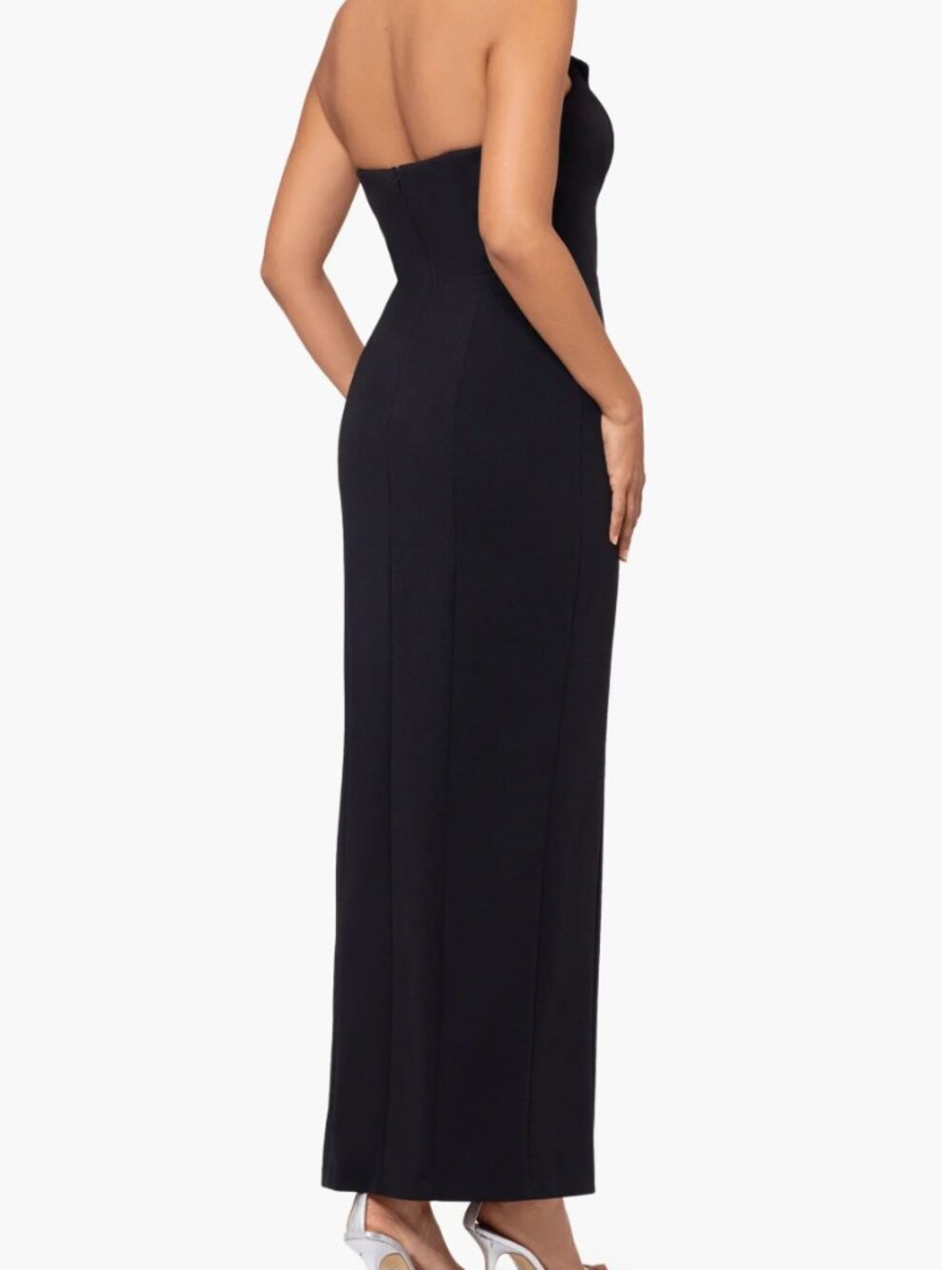 Betsy & Adam Black Strapless Tuxedo Gown