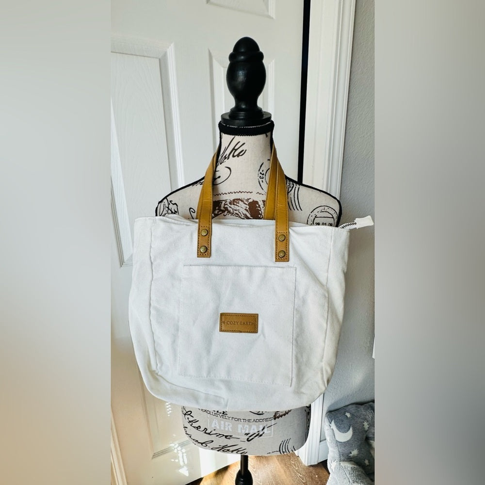 White and Tan Tote Bag