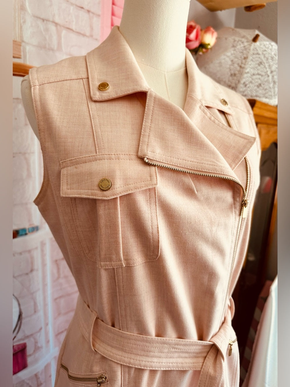 Calvin Klein Blush Pink Sleeveless Moto Zip Front Sheath Dress – Size 10
