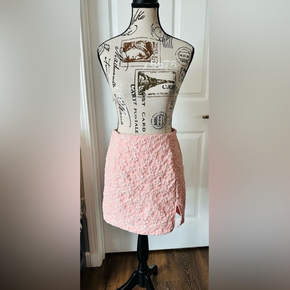 Floral Brocade Pink Mini Skirt