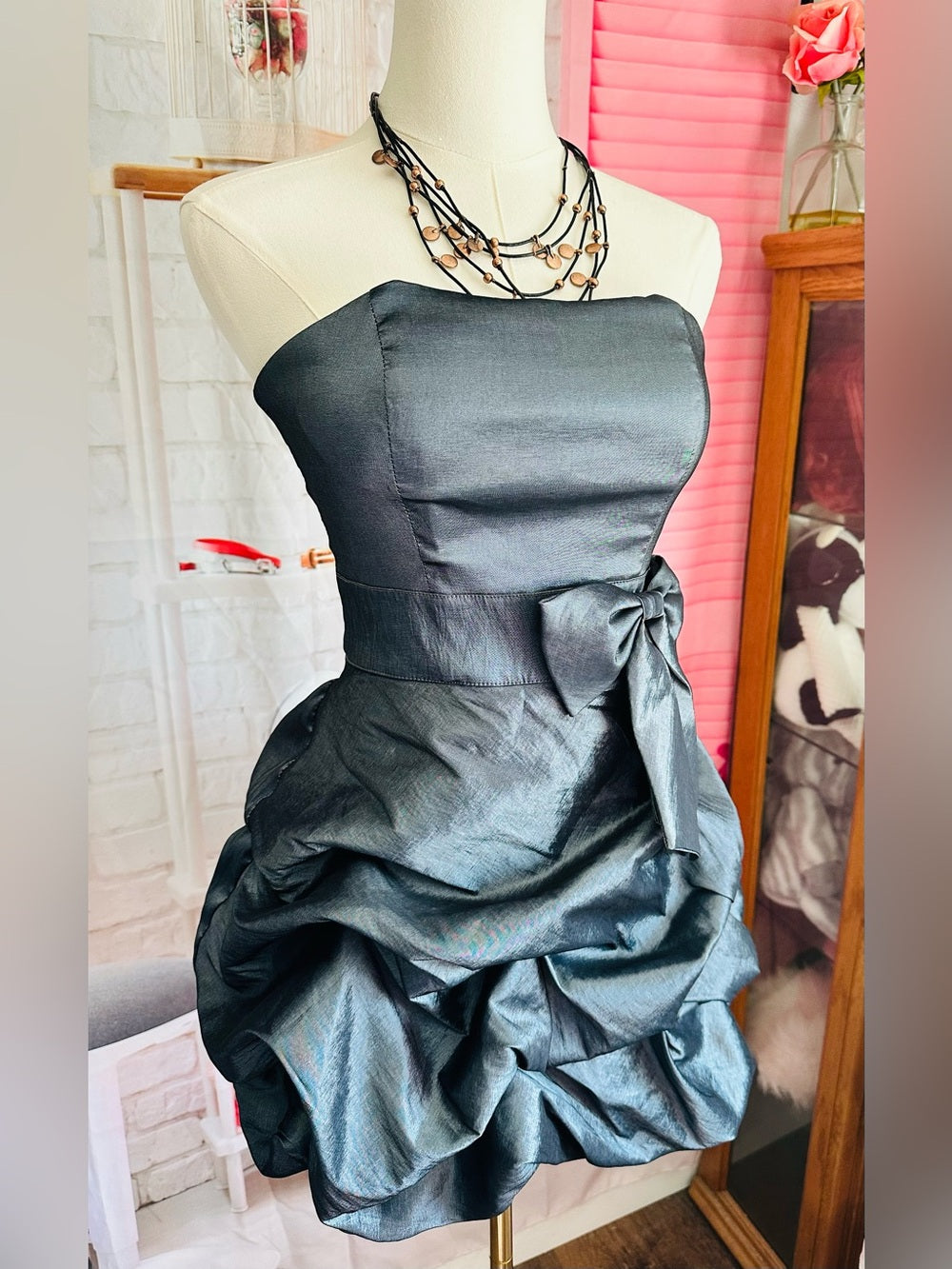 Vintage Y2K Masquerade Strapless Bubble Hem Prom Dress