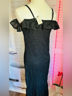 Anthropologie Black Smocked Ruffle Off-Shoulder Dress