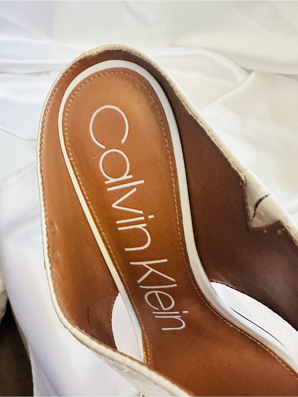 Calvin Klein Ivory and Cream Double-Band Slide Heeled Mules