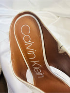 Calvin Klein Ivory and Cream Double-Band Slide Heeled Mules