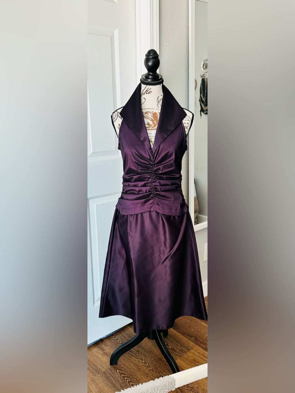 Tadashi Shoji Plum Ruched Halter Gown