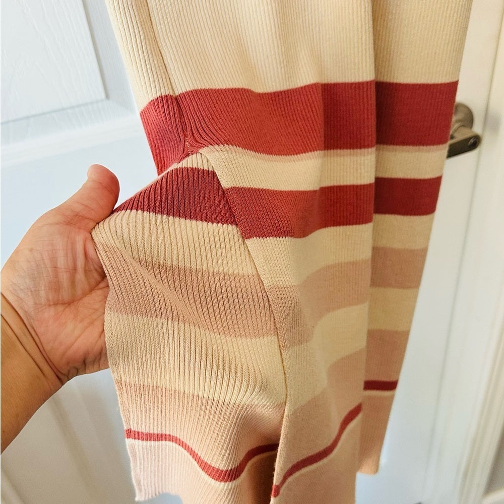 Rust Striped High Neck Bodycon Dress
