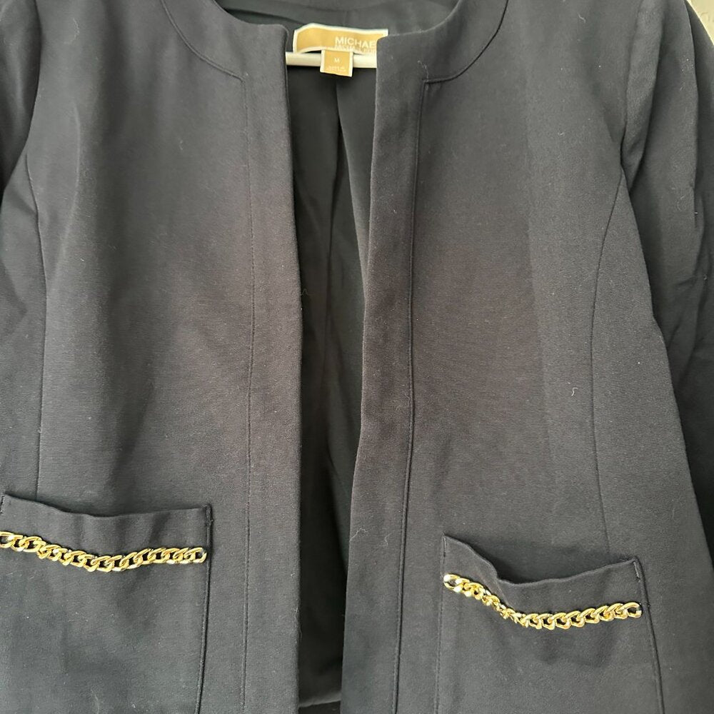 Navy Blue Blazer with Gold Chain Accents