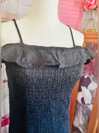 Anthropologie Black Smocked Ruffle Off-Shoulder Dress