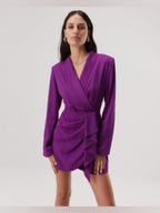 MISHA Long Sleeve Ruffle Wrap Mini Dress—Prism Violet
