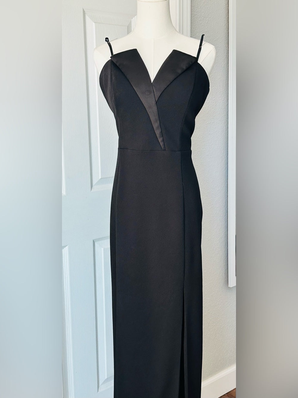 Betsy & Adam Black Strapless Tuxedo Gown