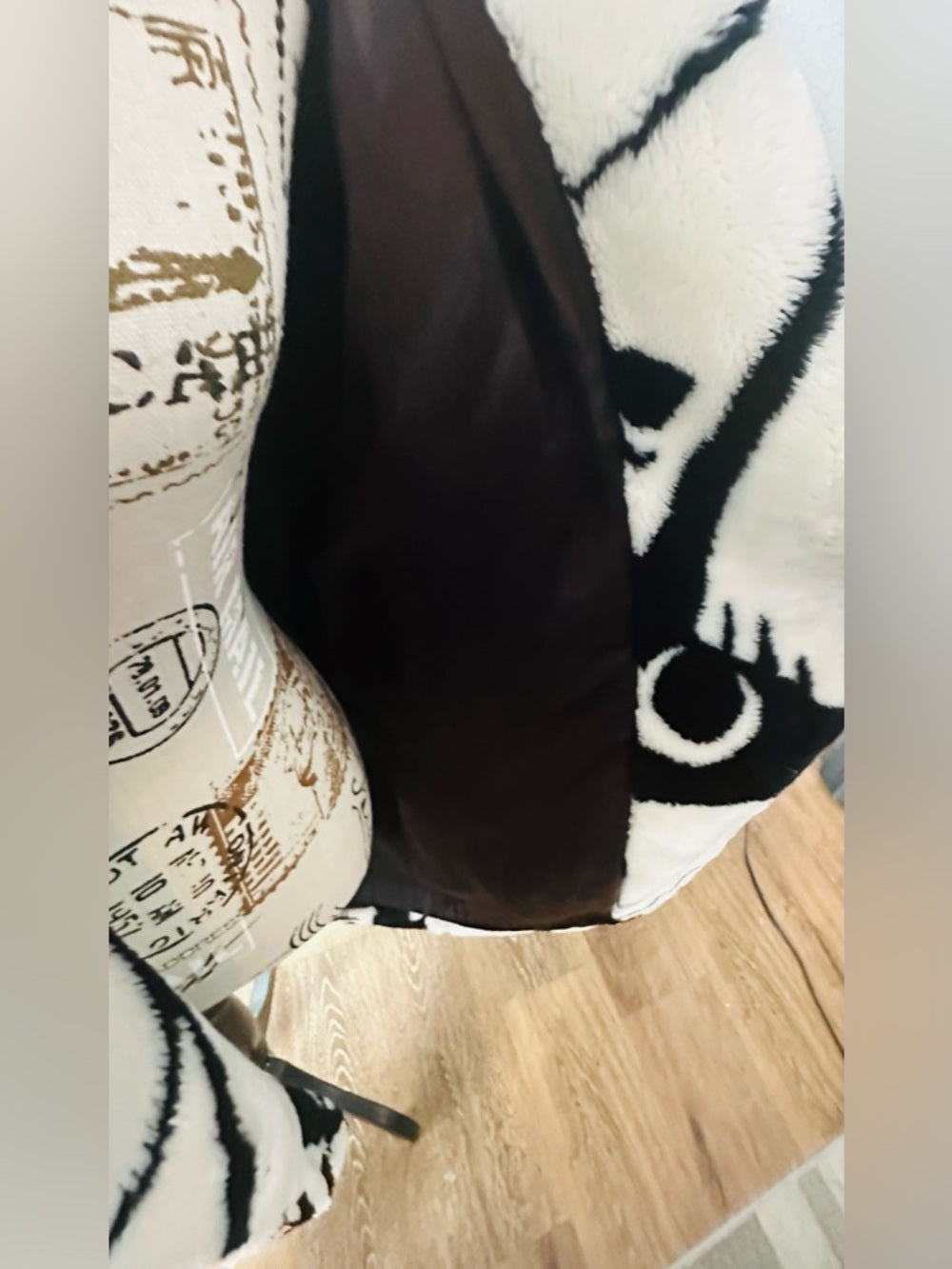 Vintage 80s Donnybrook Faux Fur Coat—Black & White Abstract Faces Art Print