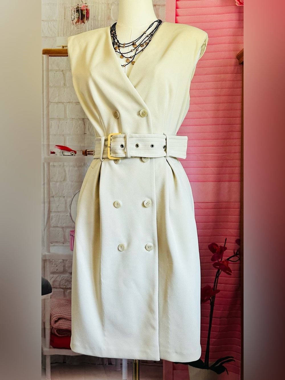 Calvin Klein Sleeveless Double-Breasted Belted Sheath Dress