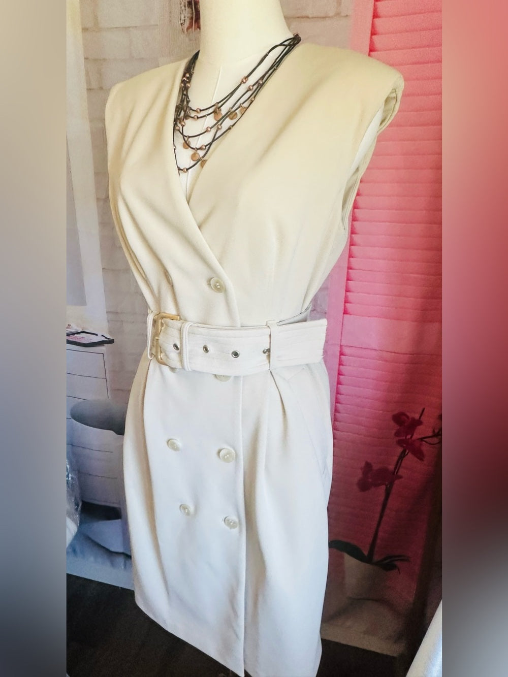 Calvin Klein Sleeveless Double-Breasted Belted Sheath Dress