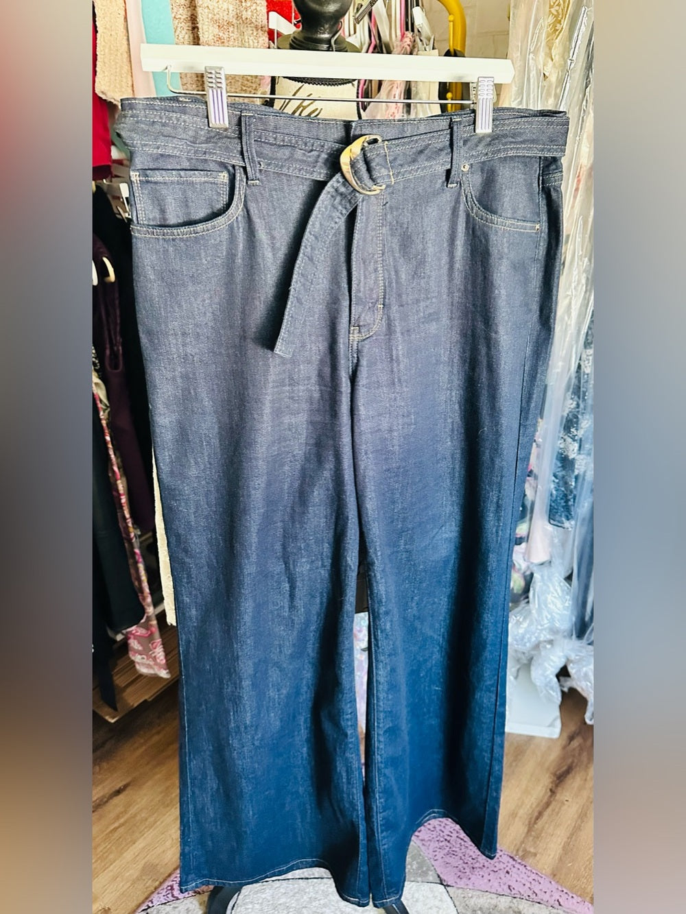 White House Black Market High-Rise Belted Wide-Leg Jean