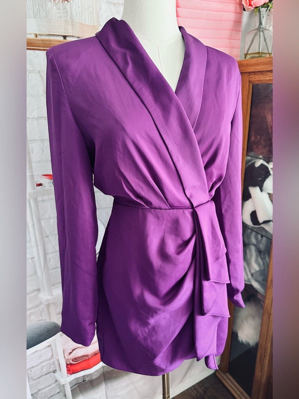 MISHA Long Sleeve Ruffle Wrap Mini Dress—Prism Violet