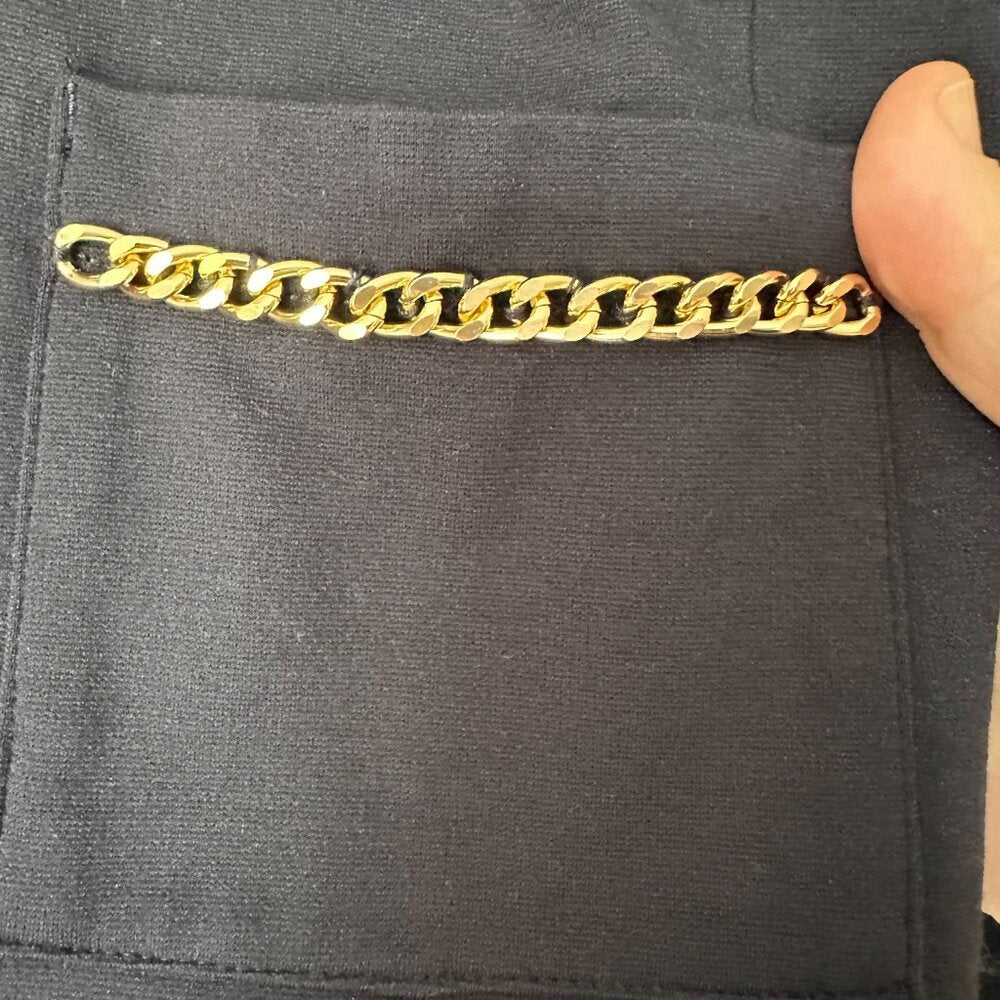 Navy Blue Blazer with Gold Chain Accents