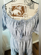 indulge Light Blue Floral Smocked Waist Off-Shoulder Dress