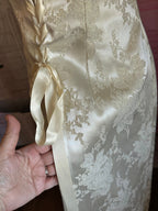 Vintage Ivory Floral Brocade Bridal Gown Strapless Lace-Up Wedding Dress